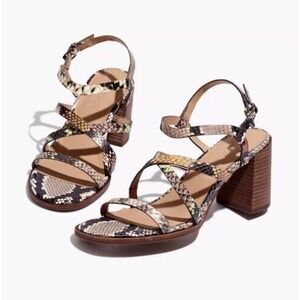 Madewell Womens Sandals Skinny Strap Snake Size 10 Embossed Leather Heeled Multi